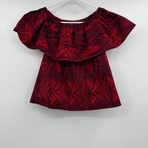 Tanoa Samoa Top Youth Girl 8 Red Black Sialei Off Shoulder Tribal Polynesian